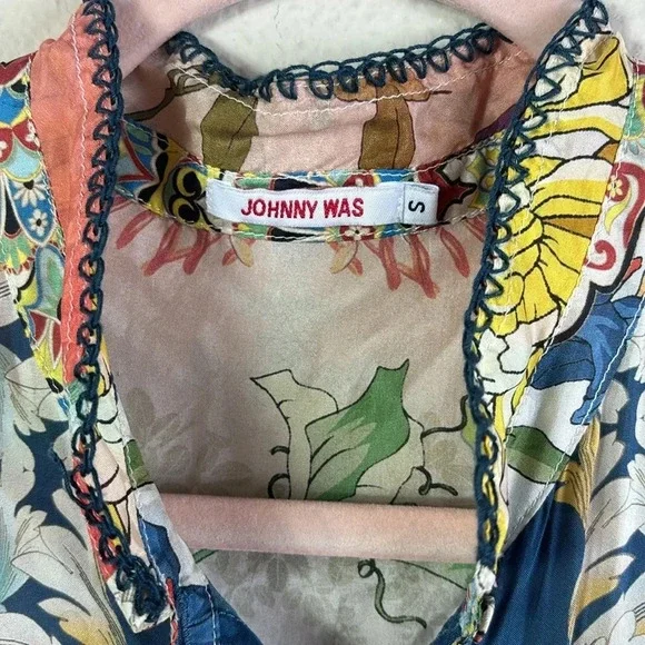 Johnny Was Dusk button down blouse shirt top tunic sz small roll tab sleeves